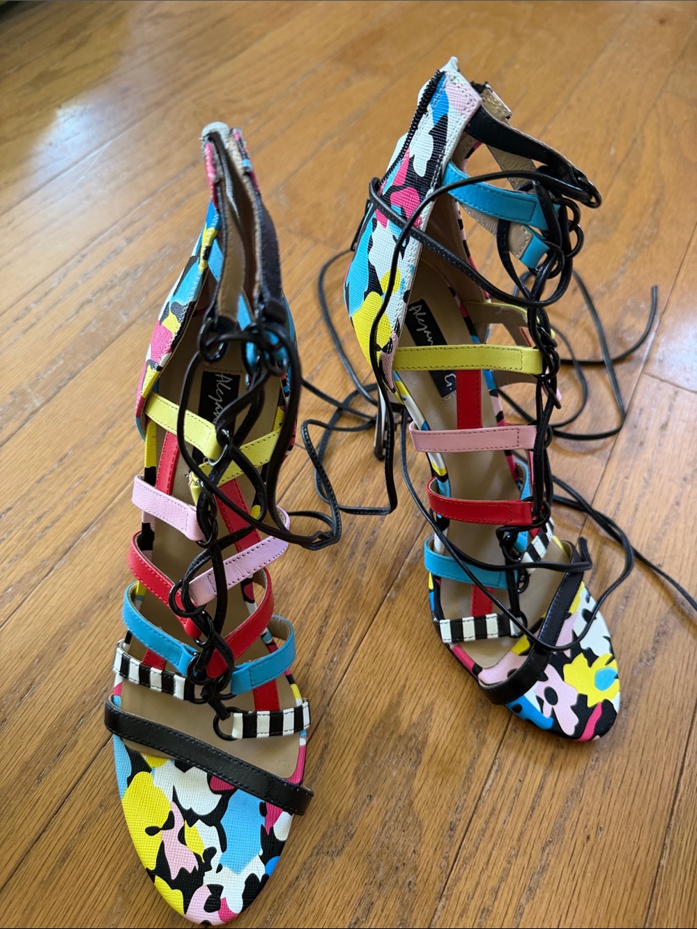Alexandra G Multicolor Floral Strappy Lace-Up Heels